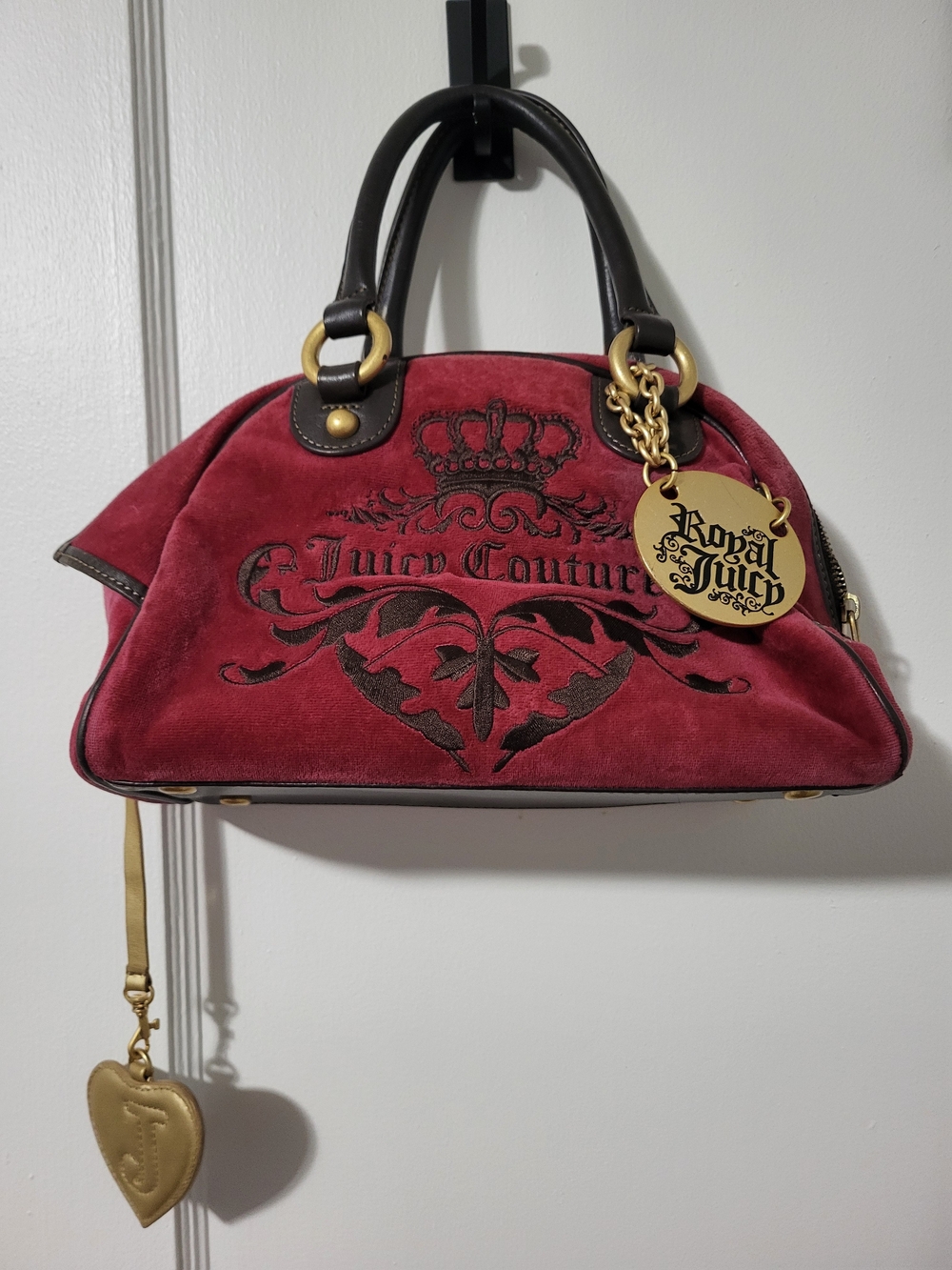 Juicy Couture Red Velvet 'Royal Juicy' Satchel Bag, Y2K Vintage